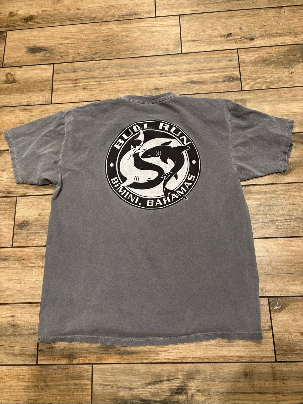 Vintage Bimini Bahamas Shark Graphic Tee Charcoal Slate Gray Bull Run Size L